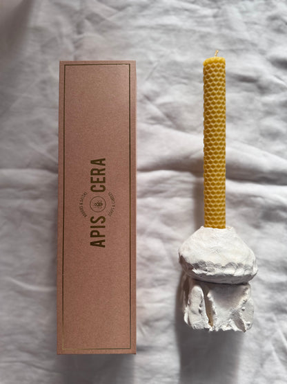 Duo bougies en cire d’abeille & bougeoir Ven 04