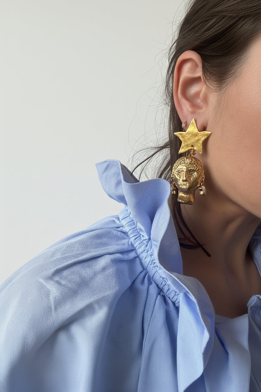 Détail boucles Amfitrite & Poséidon – pendentifs laiton plaqué or