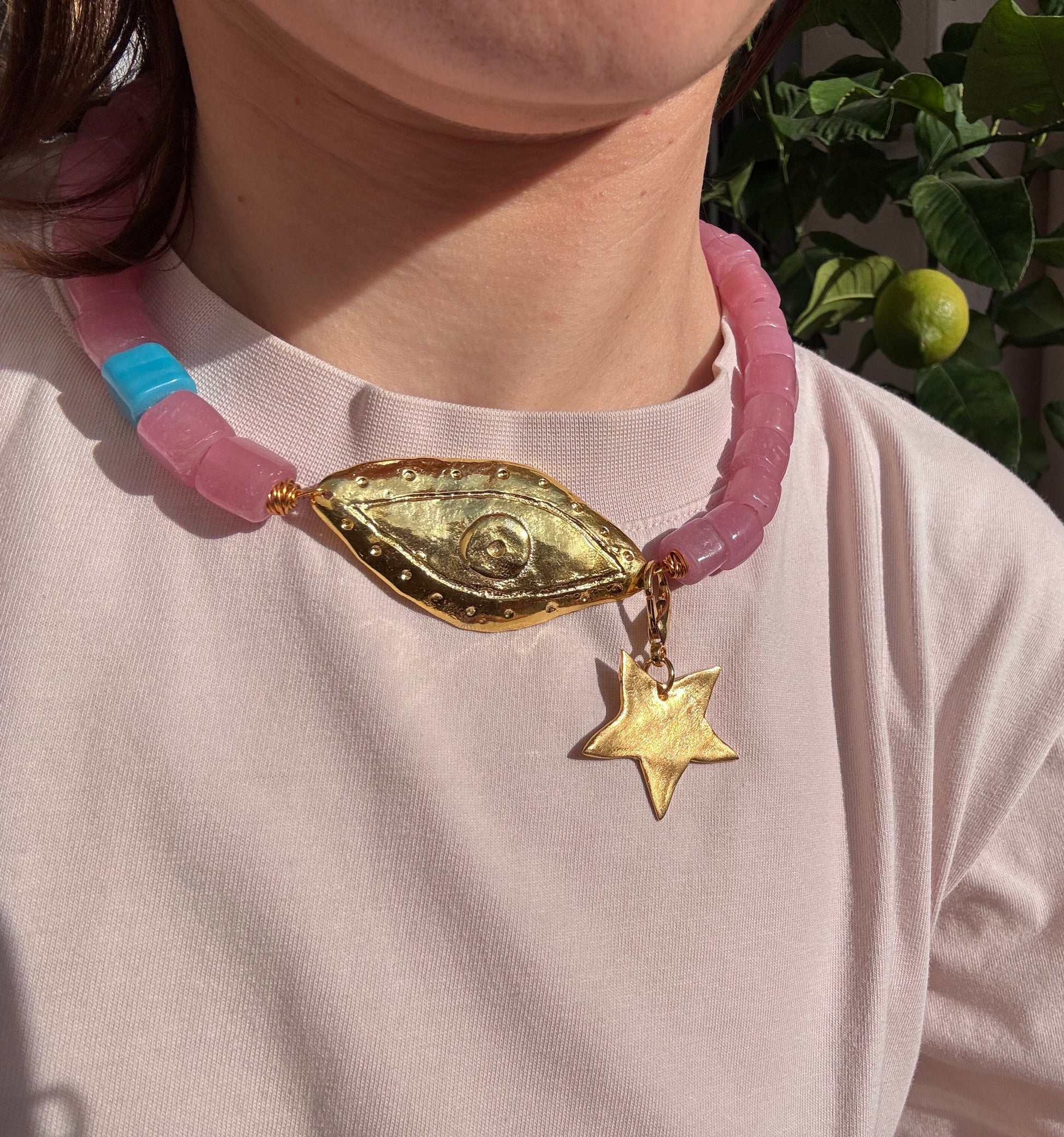 Collier Big Fame rose Tanti & Co – bijou laiton plaqué or